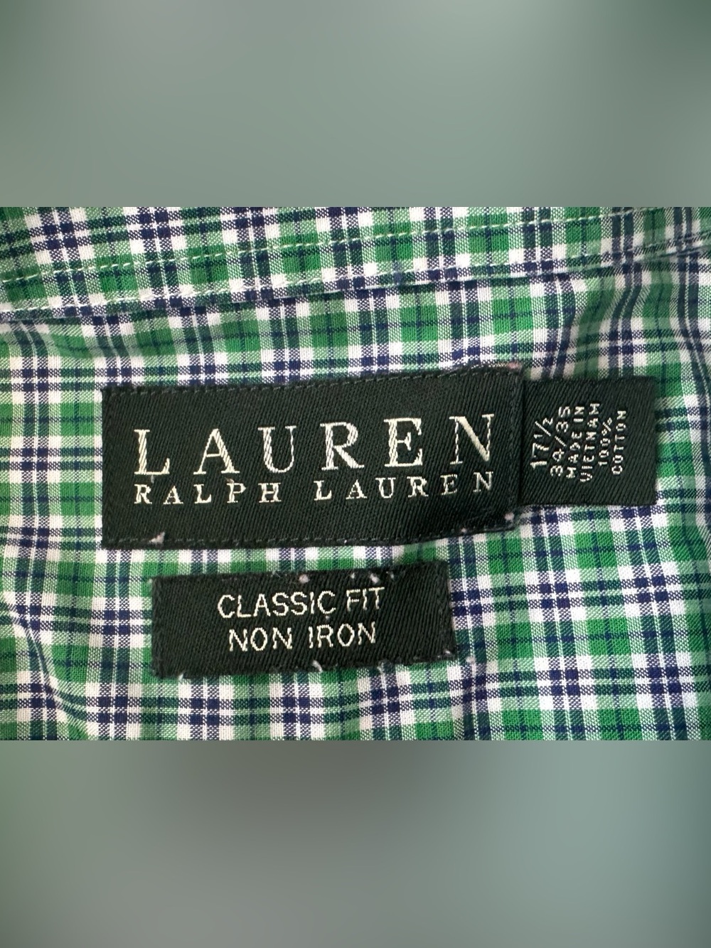 Lauren Ralph Lauren Men's Classic Fit Gingham Button-Down Shirt, Size 17.5 34/35 - Picture 5 of 5